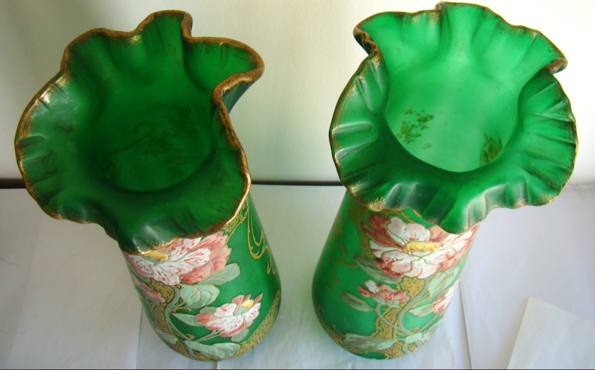 Superb Pair Of Art Nouveau Vases, Decorated In The Montjoie And Legras Style-photo-1