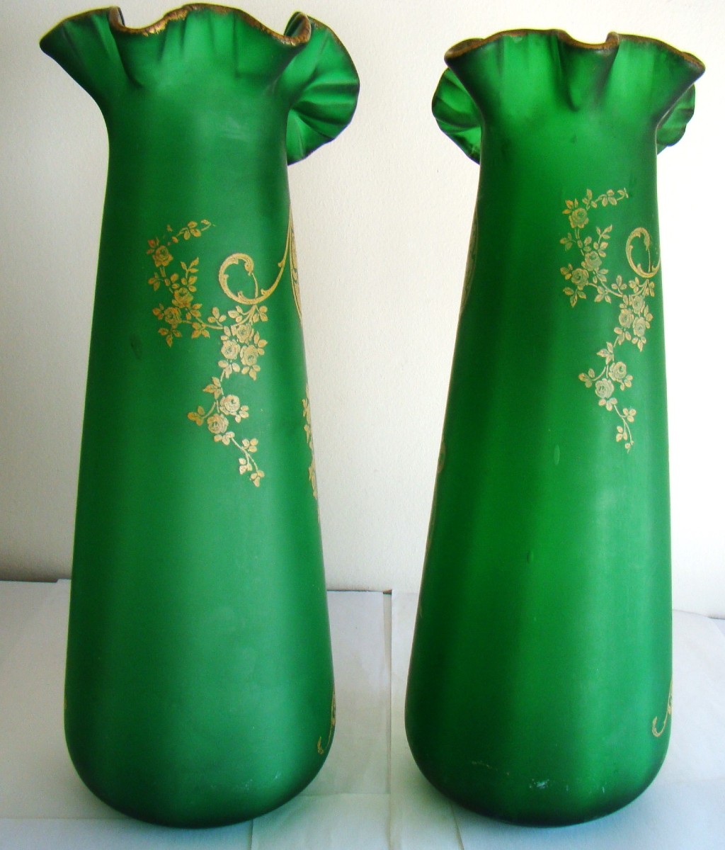 Superb Pair Of Art Nouveau Vases, Decorated In The Montjoie And Legras Style-photo-5