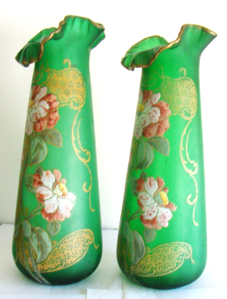 Superb Pair Of Art Nouveau Vases, Decorated In The Montjoie And Legras Style-photo-7