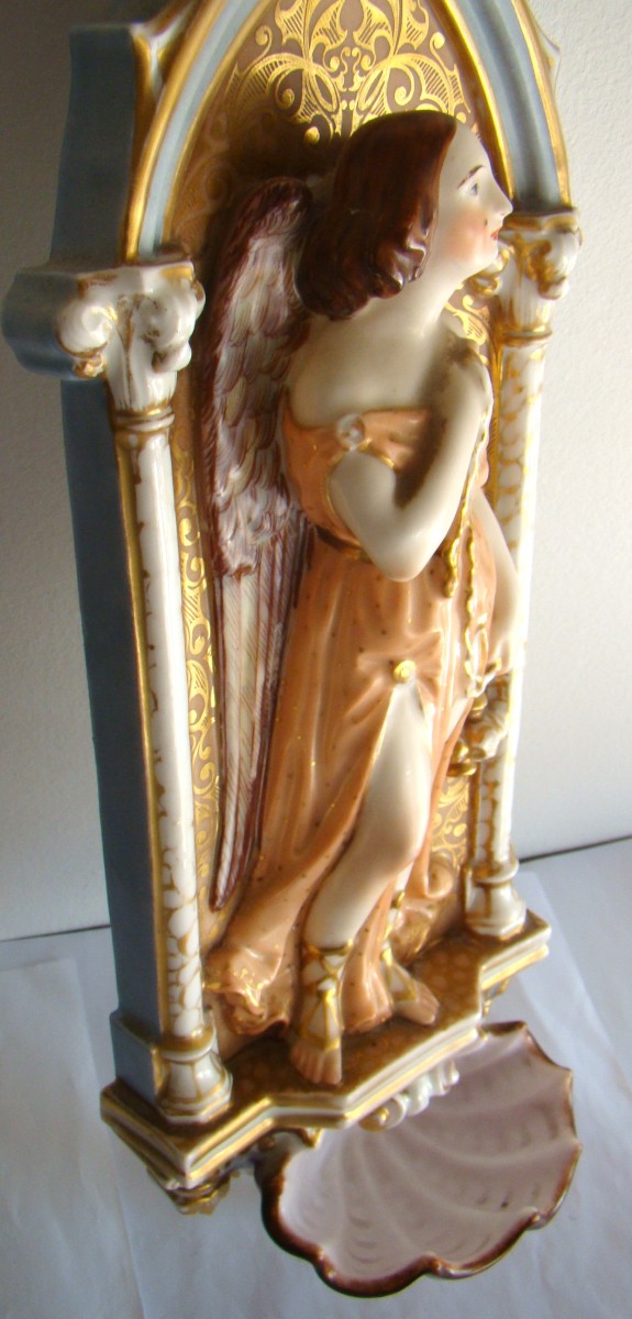 Holy Water Font, In Polychrome Porcelain, Late 19th Century, To Be Identified-photo-4