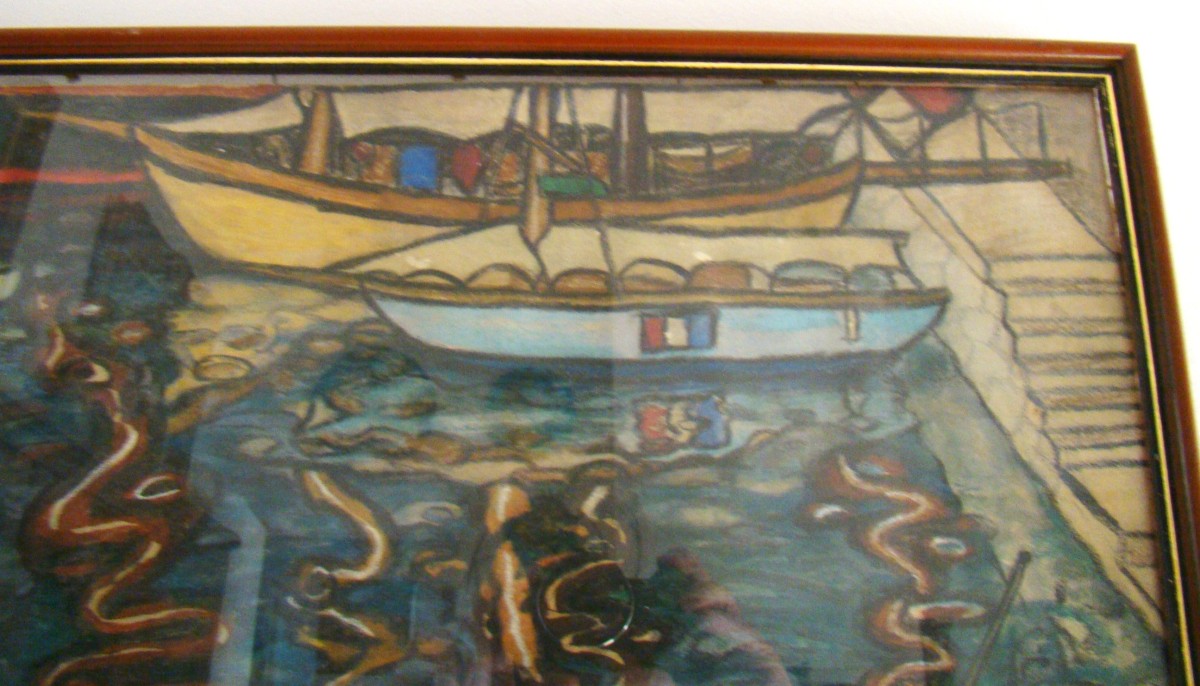 Signed E Consavela Gouache On Paper, Small Boats In The Harbor-photo-2