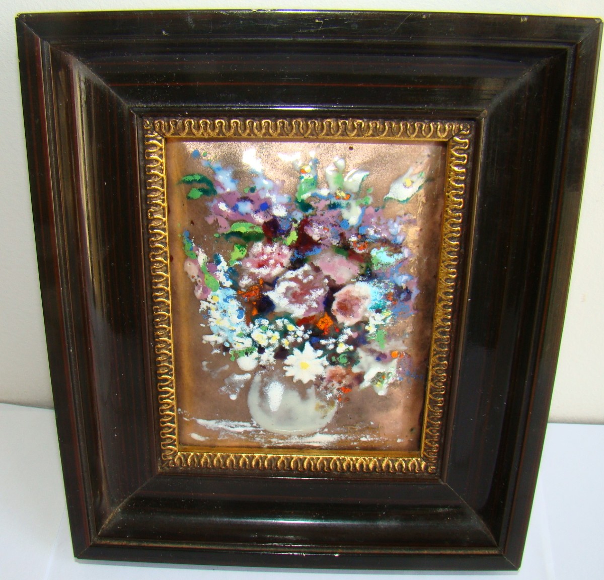 In Limoges Enamel, Signed Piotet, Bouquet Of Flowers-photo-3