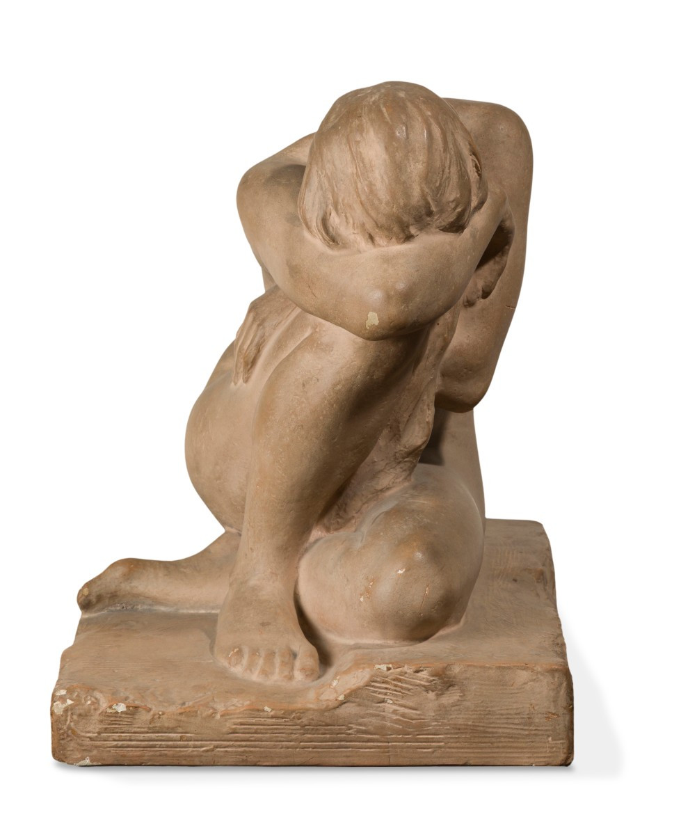 "Femme éplorée",  Constantin Dimitriadis, sculpture XXe en plâtre patiné terre cuite-photo-2