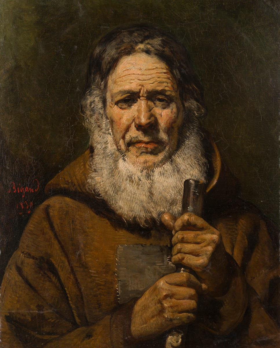 Portrait Of A Hermit, Auguste Bigand, Oil On Canvas Pasted On Panel, Dated 1839