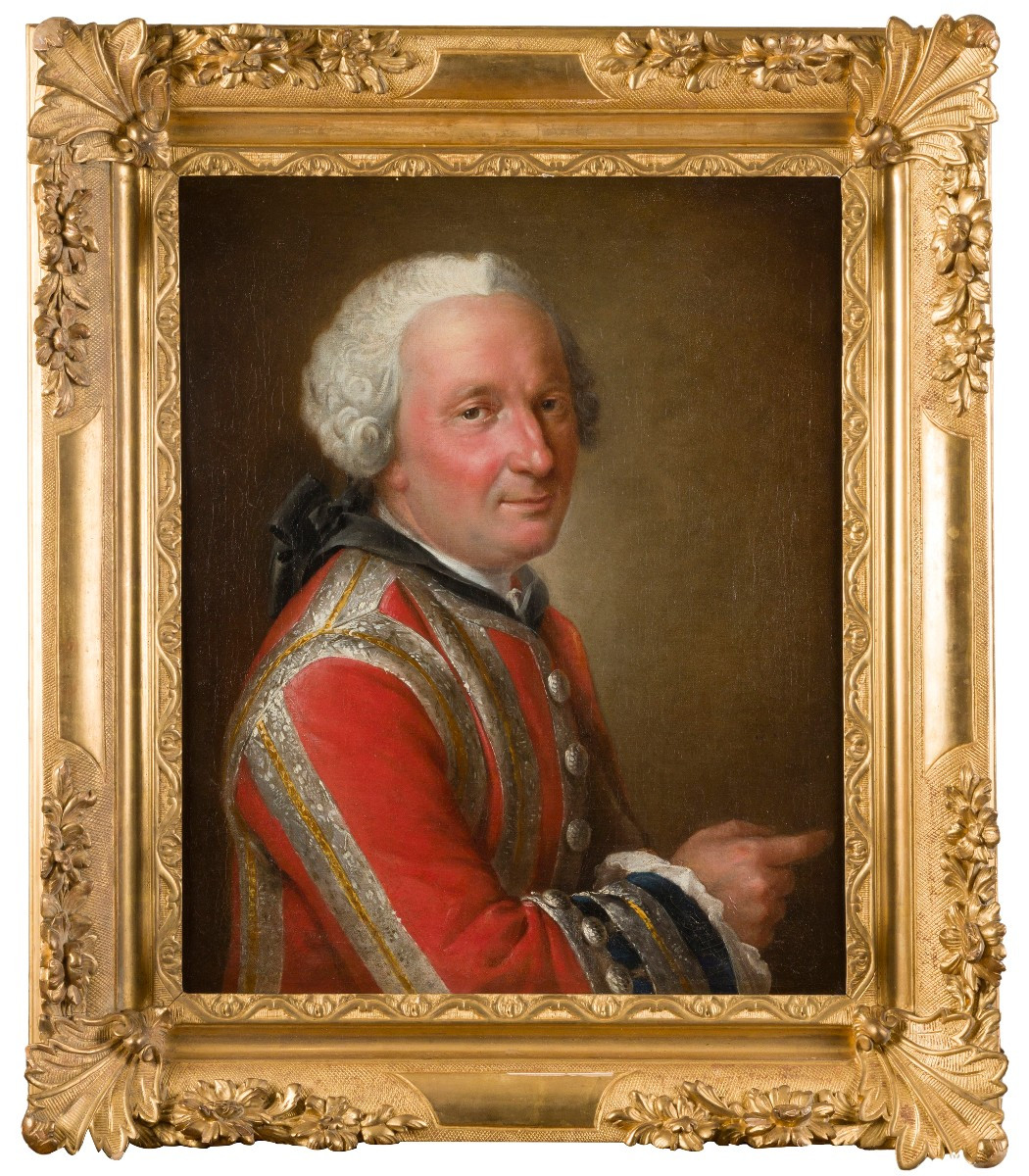 Portrait Of A Gentleman In A Red Suit With Silver Braid, French School Of The Louis XV Period-photo-2