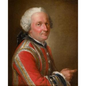 Portrait Of A Gentleman In A Red Suit With Silver Braid, French School Of The Louis XV Period