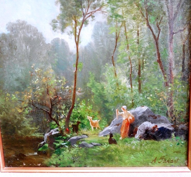 Antonin Fanart, 1831/1903, Young Shepherdess And Her Goats-photo-4