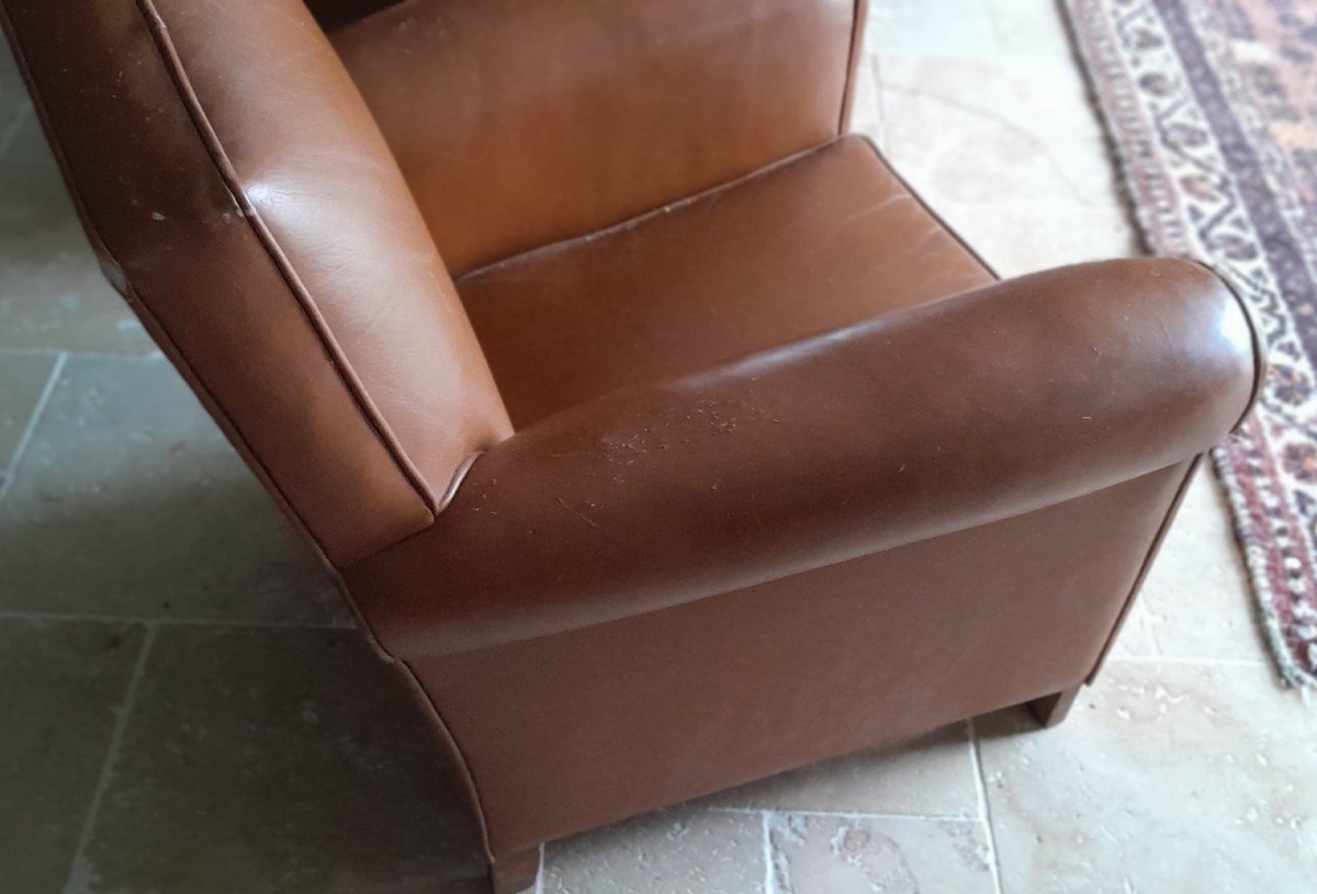 Pair Of Small Leather Club Armchairs.-photo-3