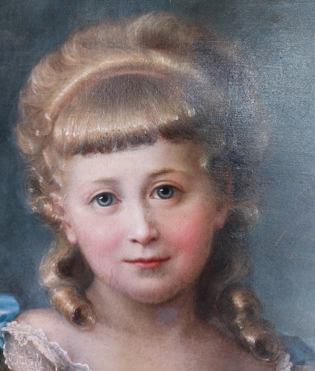 Peinture XIXéme "petite Fille à La Fleur"-photo-2