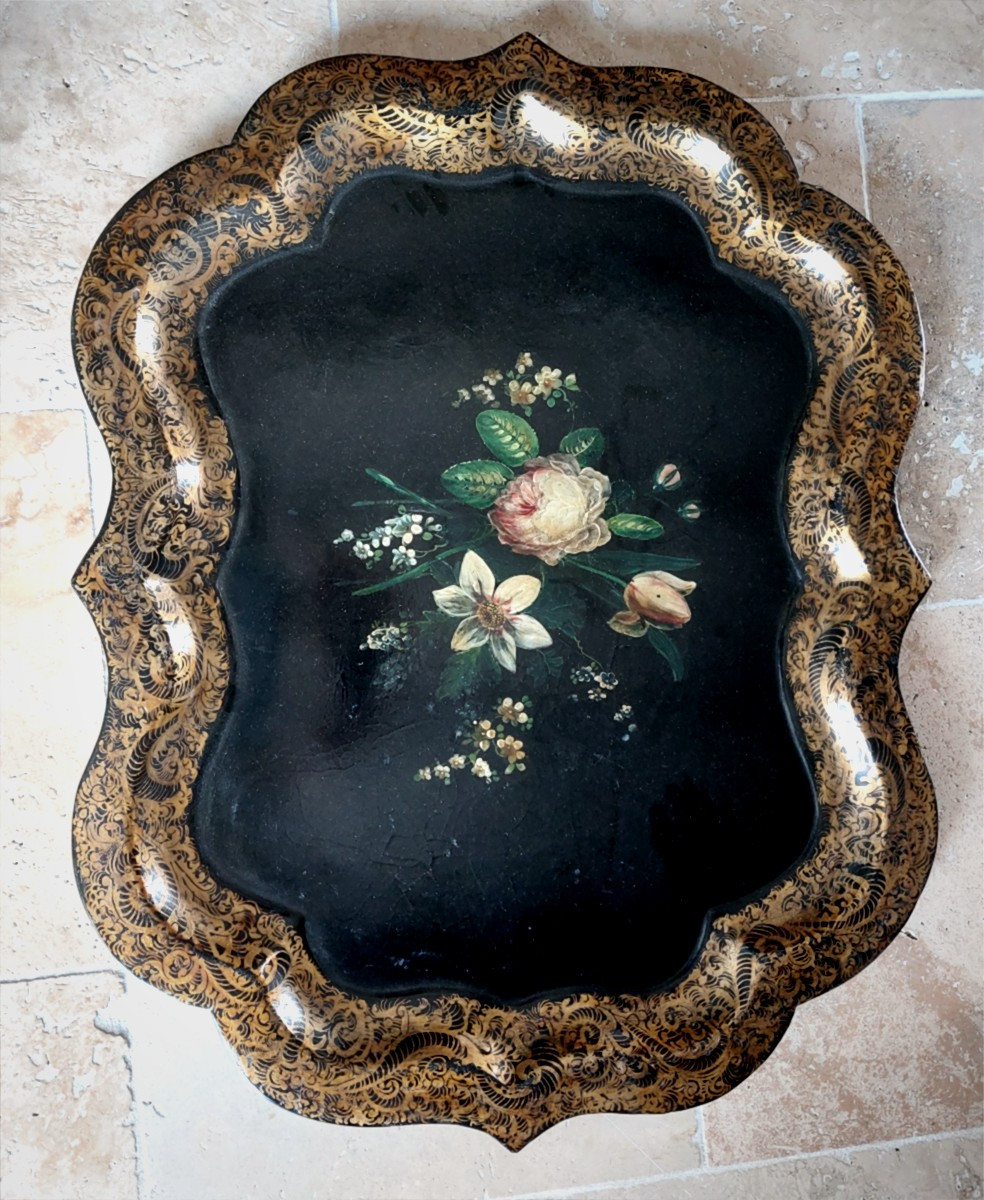 Important 19th Century Painted Wooden Tray