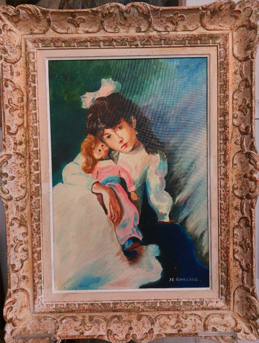 Peinture. "Petite fille à la poupée". Gaillard.