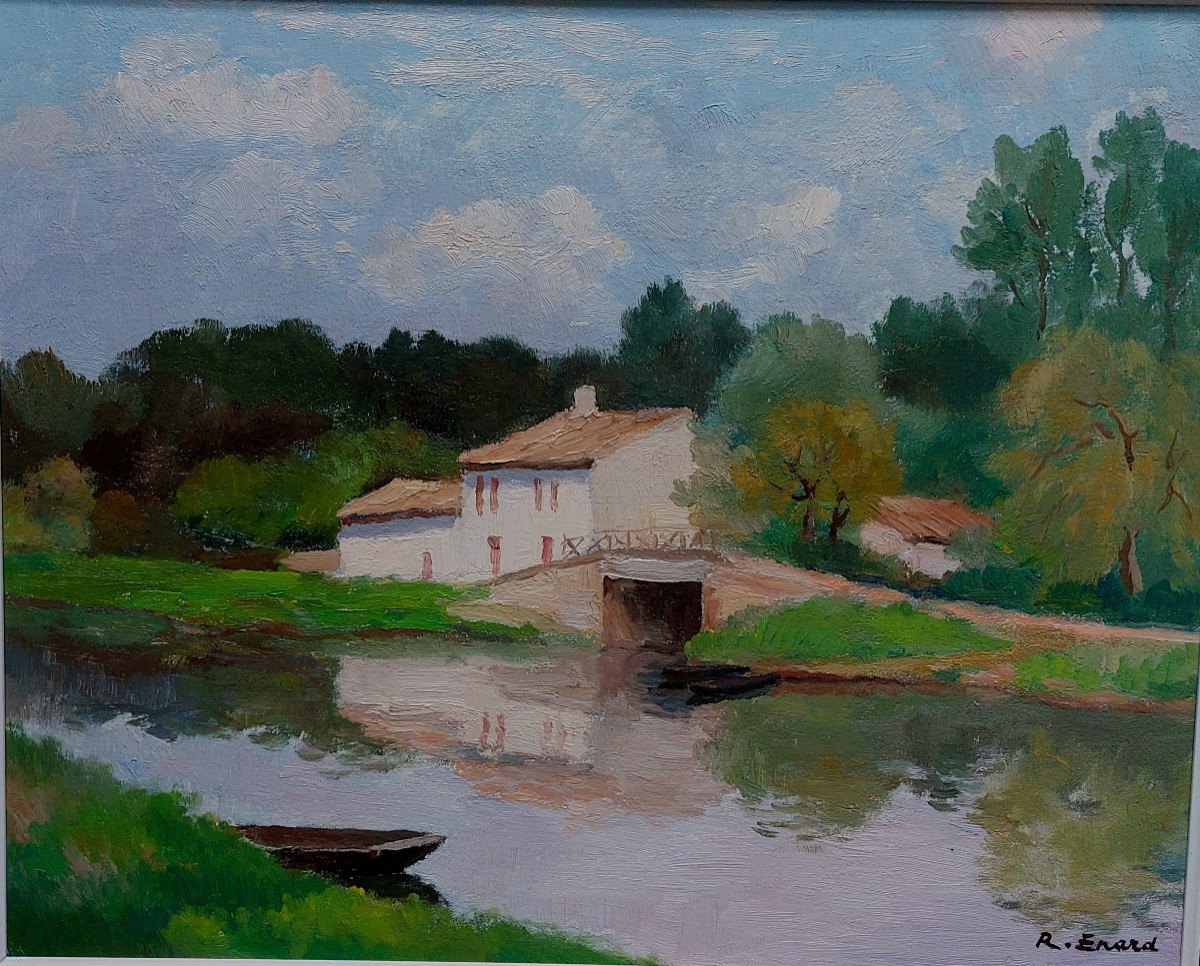 Peinture "Marais Poitevin" Raymond ENARD.-photo-2