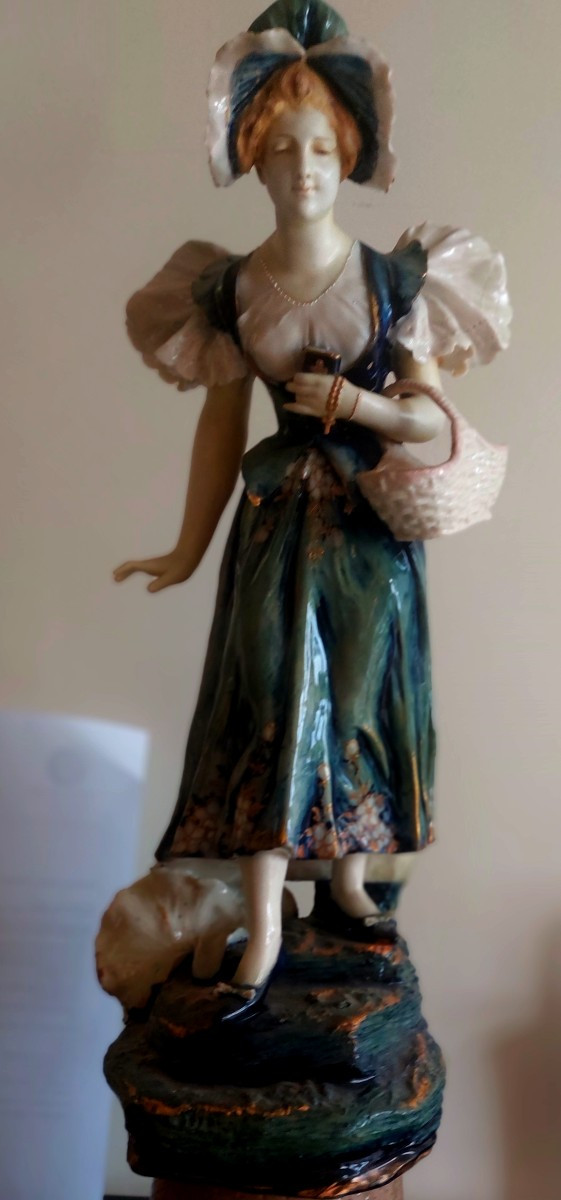 Young Woman In Art Nouveau Glazed Ceramic.