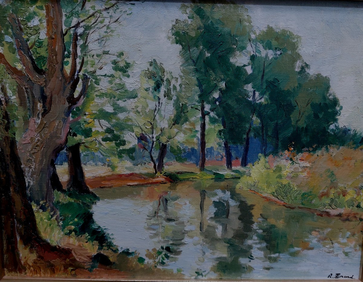 Painting "marais Poitevin" By Raymond Enard-photo-2