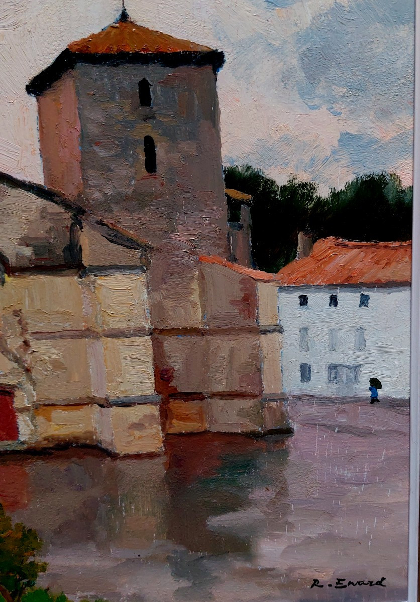 Painting "church Of Coulon". Raymond Enard.-photo-2