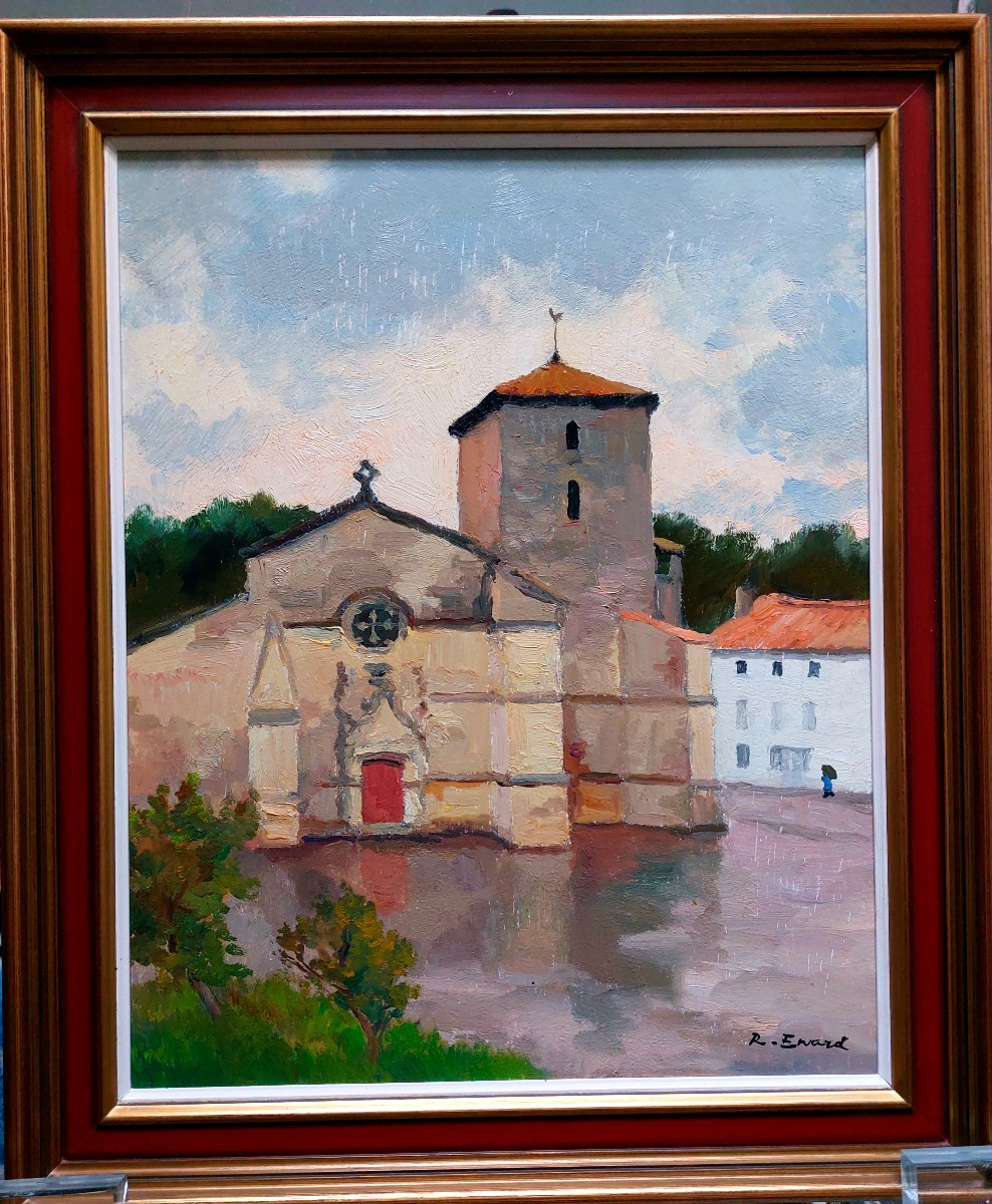 Painting "church Of Coulon". Raymond Enard.