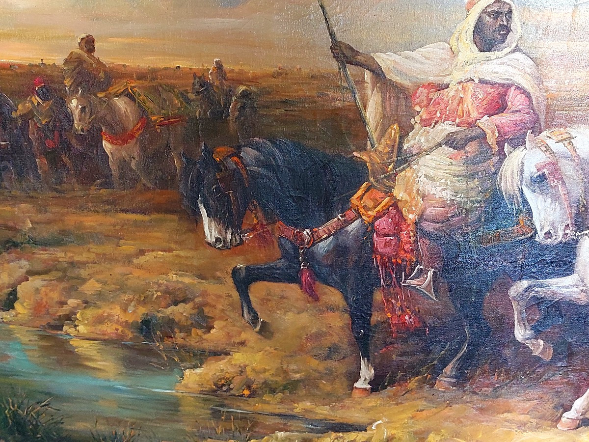 Important Orientalist Painting In The Taste Of Adolph Schreyer-photo-3
