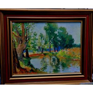 Painting "marais Poitevin" By Raymond Enard