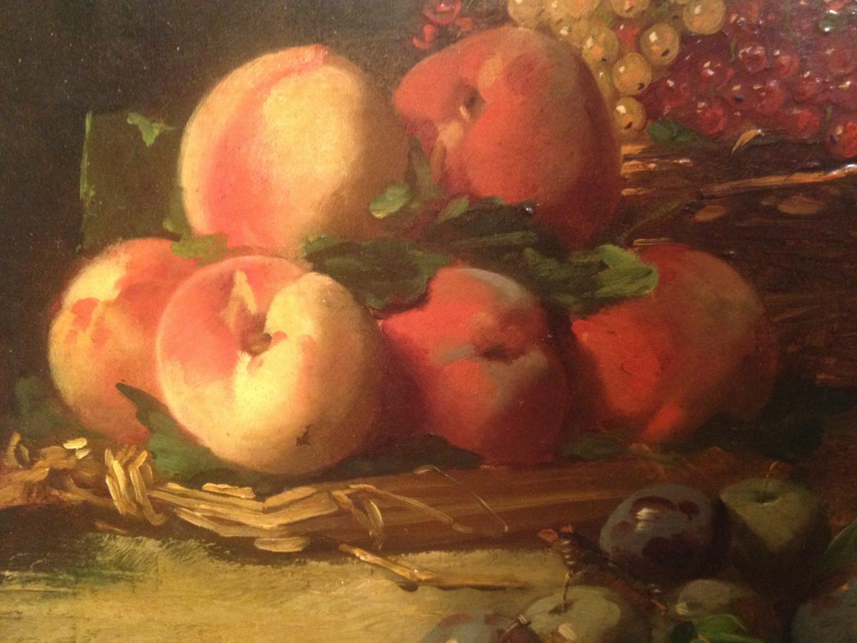 Arthur Alfred Brunel De Neuville, Still Life With Fruits, Oil On Canvas, 65 X 49 Cm, Signed-photo-1