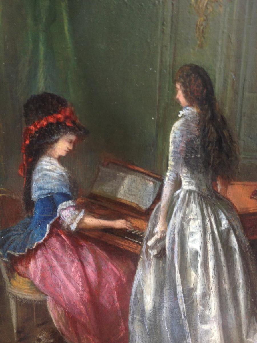 Ferdinand Roybet, La Leçon De Piano, Huile Sur Panneau, 32 X 25 Cm, Signée-photo-3