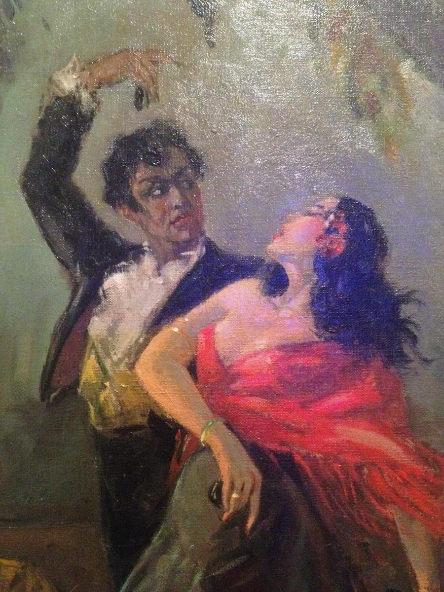 Yves Diey, Flamenco In A Cabaret Of Granada, Oil On Canvas, 65 X 50 Cm, Signed-photo-4