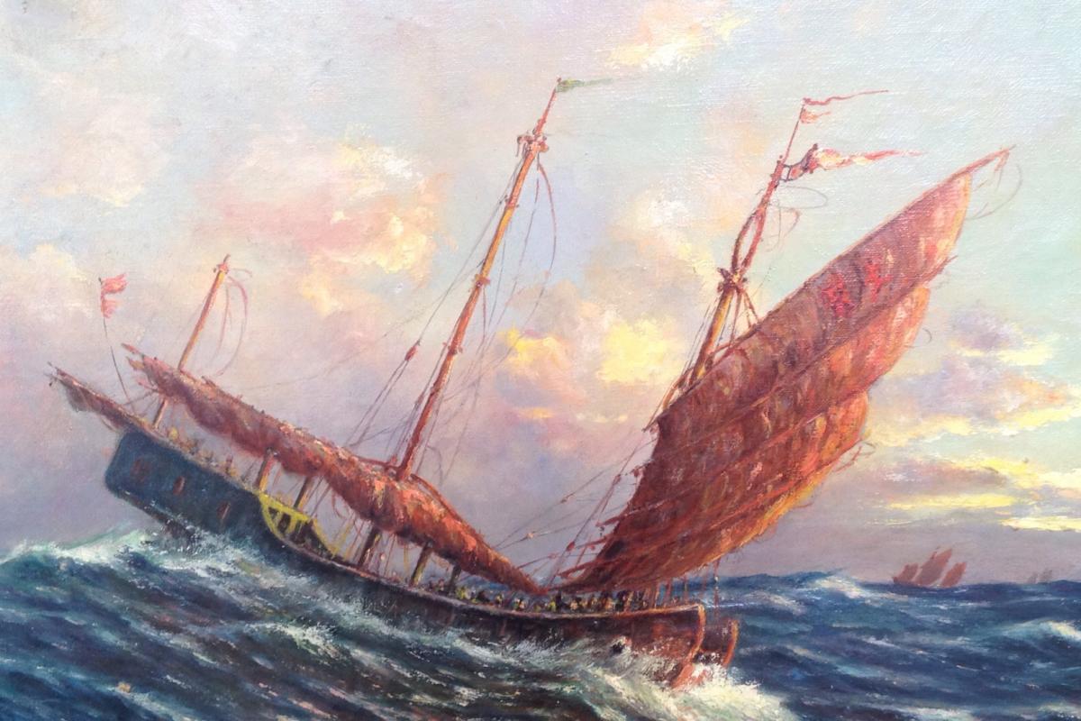 Robert Dumont-duparc, Felucca In Aegean Sea, Oil S / T, Signed-photo-3