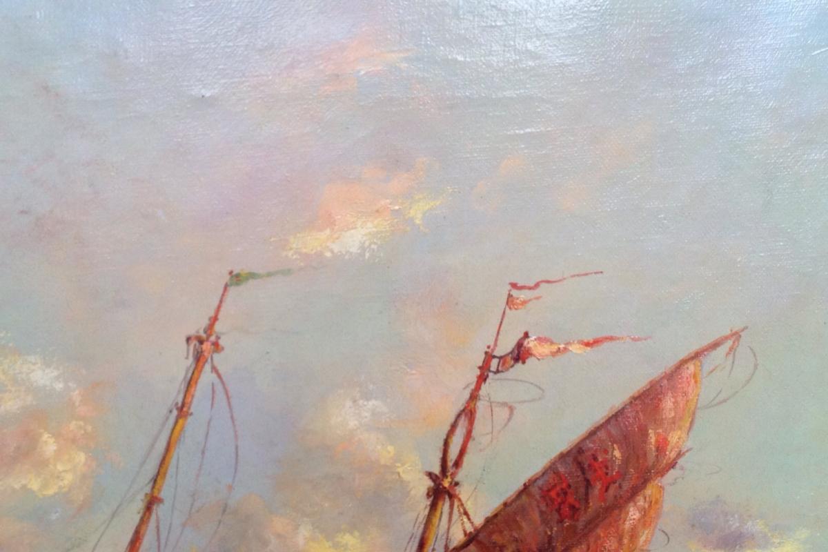 Robert Dumont-duparc, Felucca In Aegean Sea, Oil S / T, Signed-photo-1