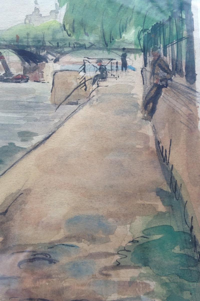 André Malterre, Les Ponts De Seine à Paris, Aquarelle, Signée, 43 X 36 Cm-photo-1