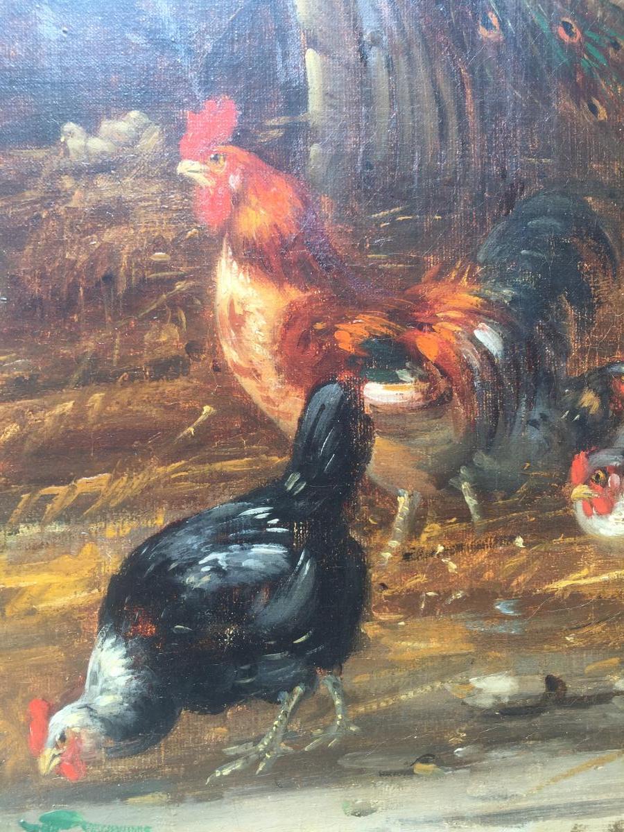 Claude Guillemimet, Gallinacés, Huile Sur Toile, 68 X 79 Cm-photo-4