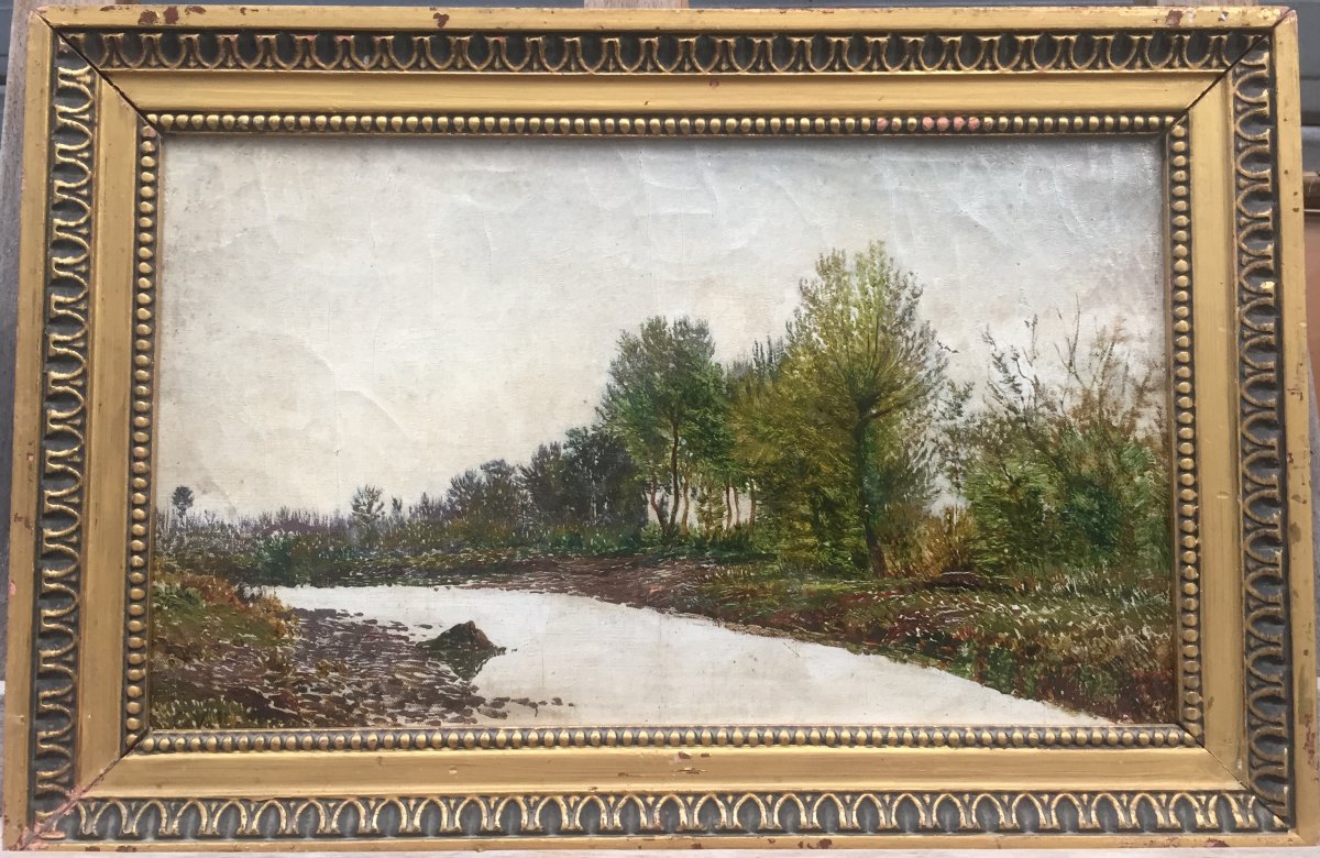 Emile G. Cavallo-peduzzi, Bras De La Marne à Germantés, Vers 1888, Huile Sur Toile, 30 X 46 Cm