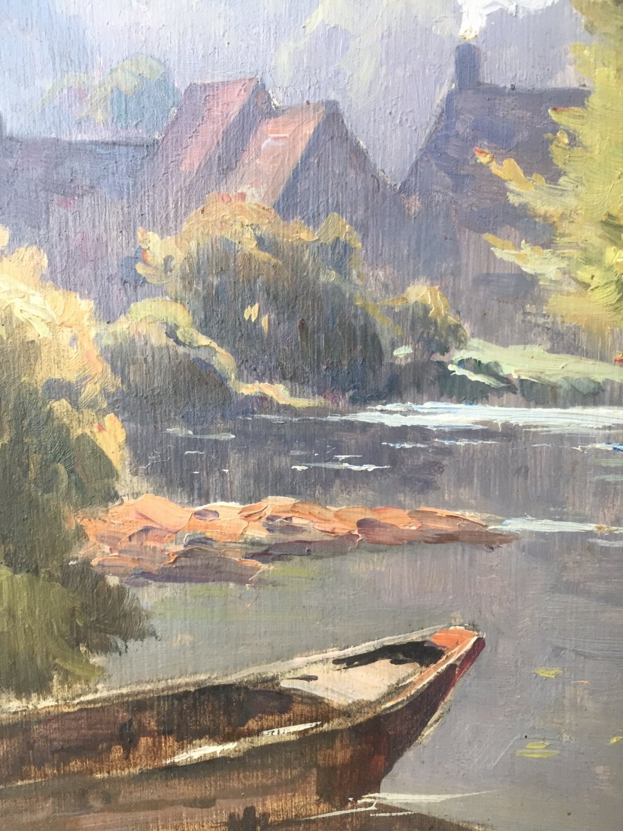 Charles Hallé, Riverside, Oil On Wood, 40 X 48 Cm-photo-3