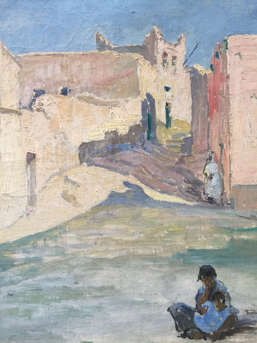 Constantin Font, Rue De Sidi Bou Said, Huile Sur Toile, 46 X 55 Cm, Signée -photo-3