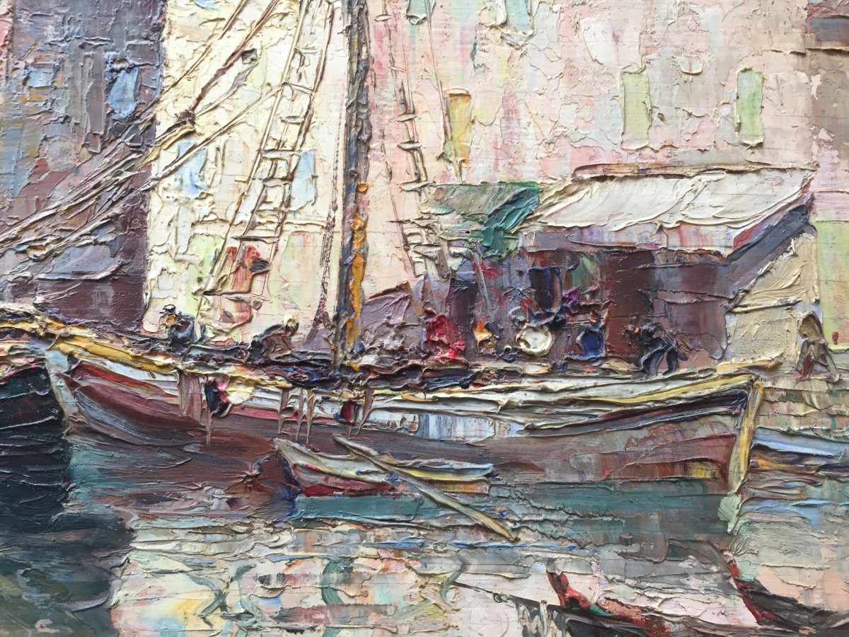 Merio Ameglio, Martigues, Huile Sur Bois, 58 X 70 Cm, signée-photo-3