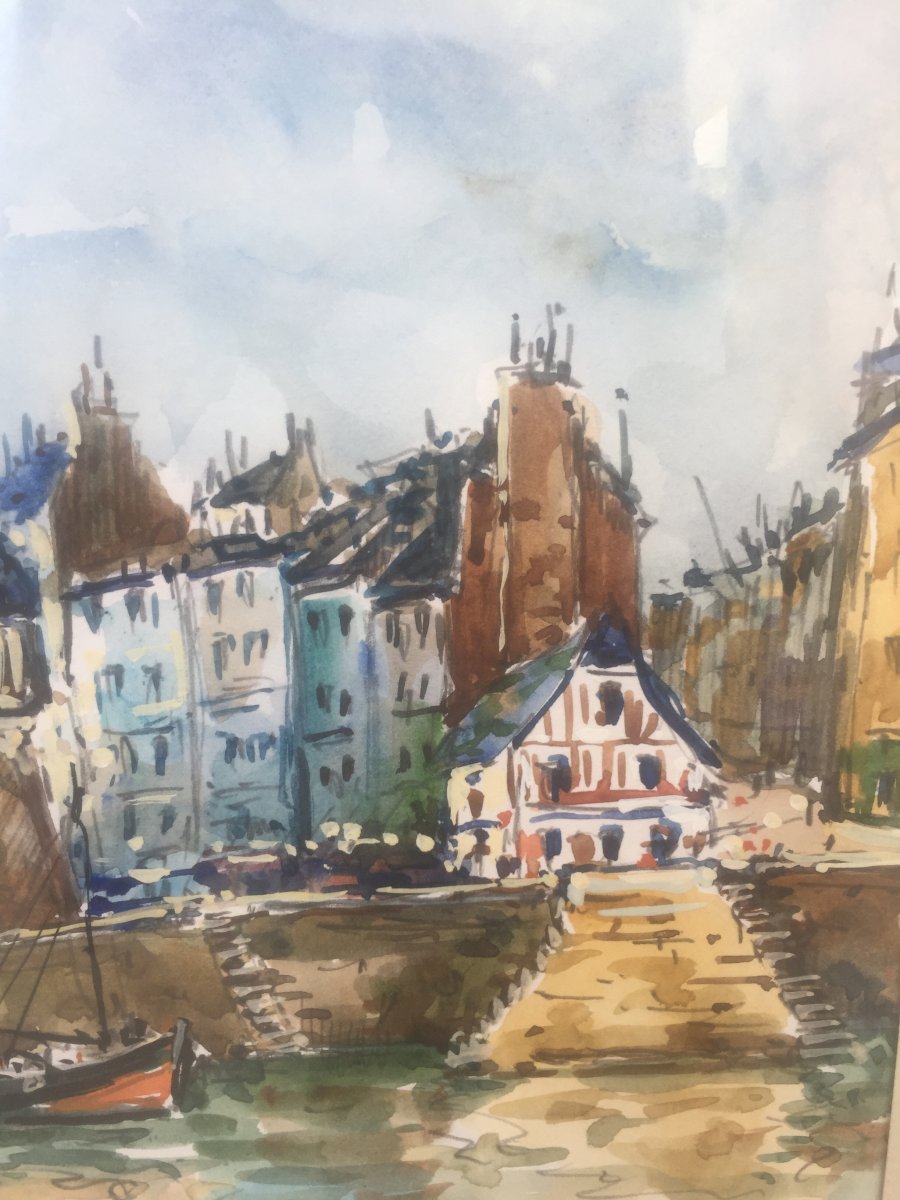 Robert L.P. Lavoine, Port d'Honfleur, aquarelle, 51 x 65 cm-photo-5