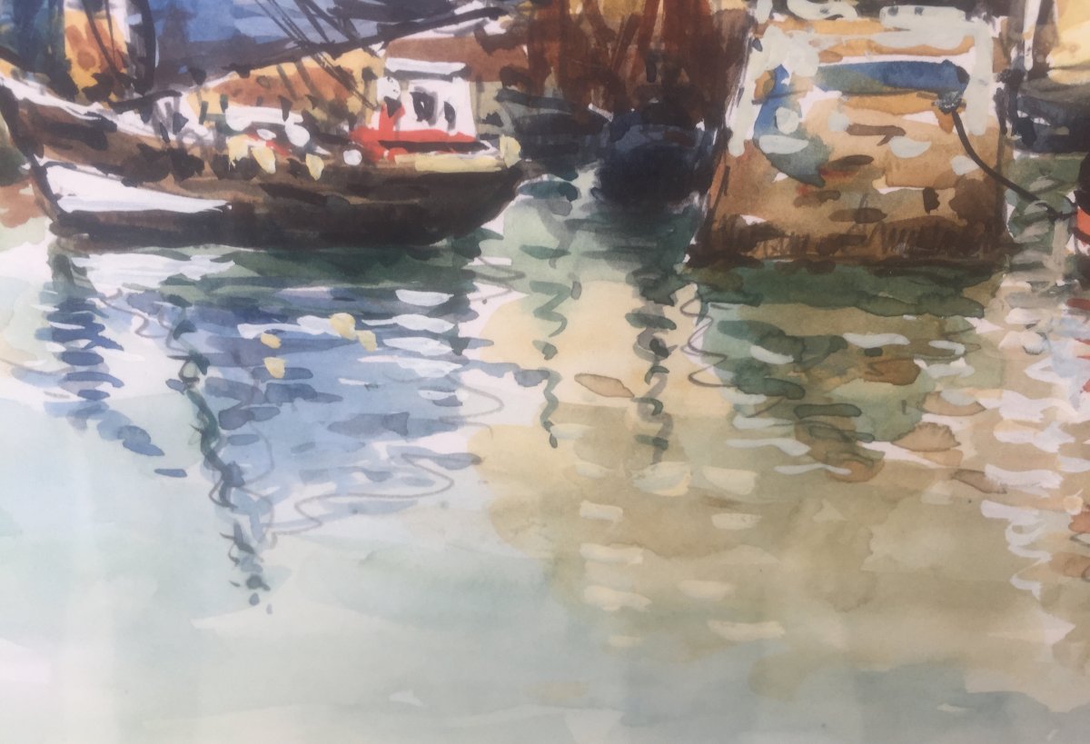 Robert L.P. Lavoine, Port d'Honfleur, aquarelle, 51 x 65 cm-photo-6