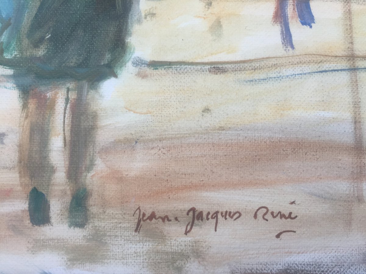 Jean-jacques René, Scène De Plage Normande, Oil On Canvas, 45 X 55 Cm-photo-2