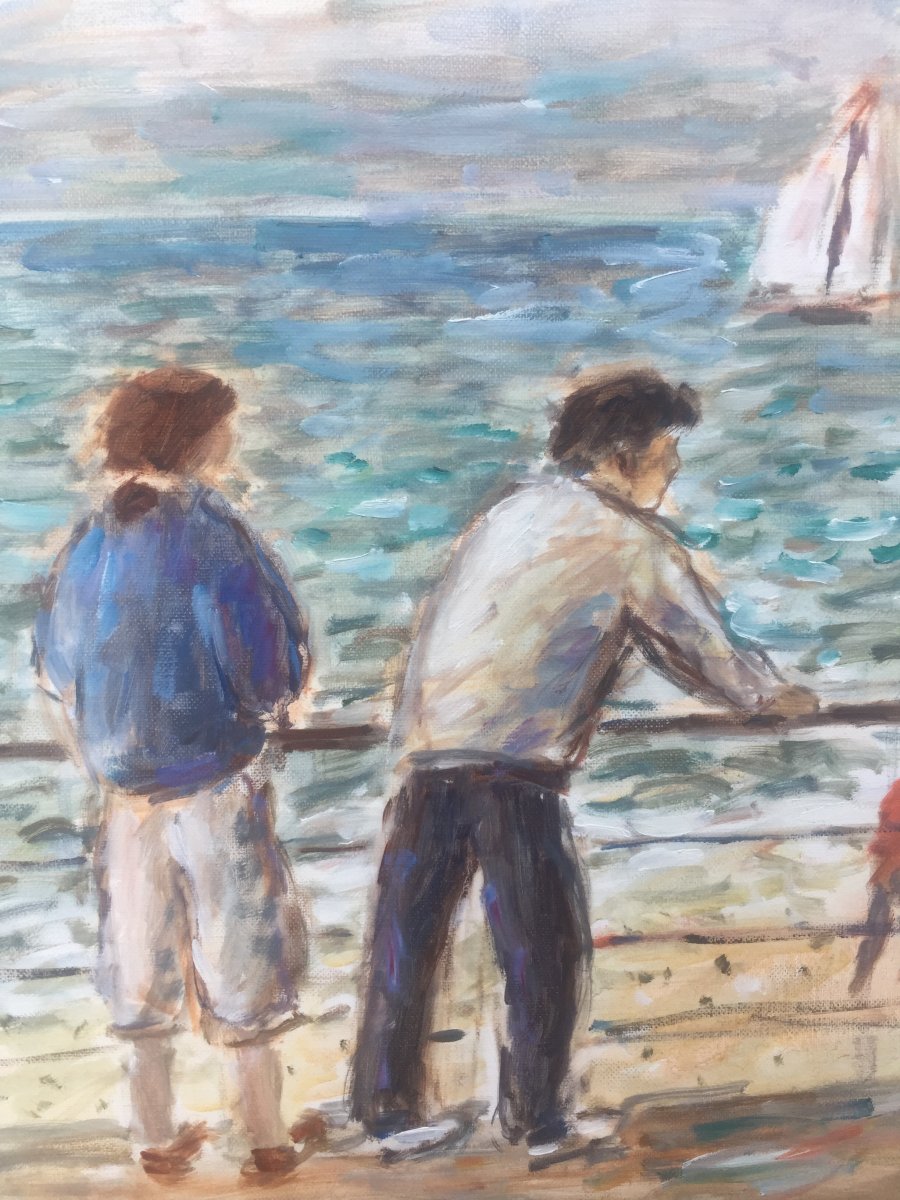 Jean-jacques René, Scène De Plage Normande, Oil On Canvas, 45 X 55 Cm-photo-3