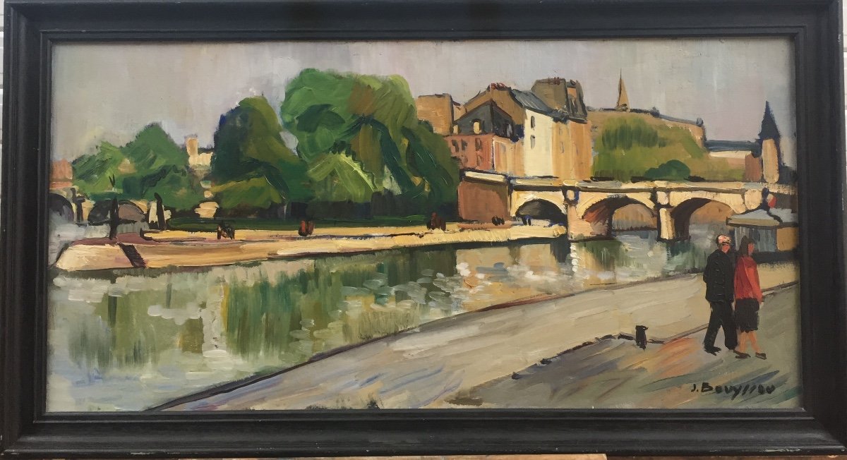 Jacques Bouyssou, Paris, Le Pont Neuf, Huile sur toile, mai 1951, 60 x 110 cm
