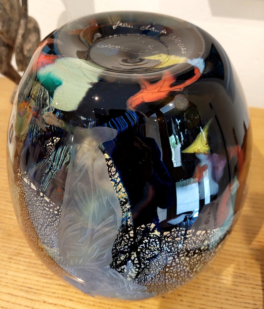 Novaro Jc  Glass Vase With Gold Inclusions 1993 Golf Trophy-photo-3