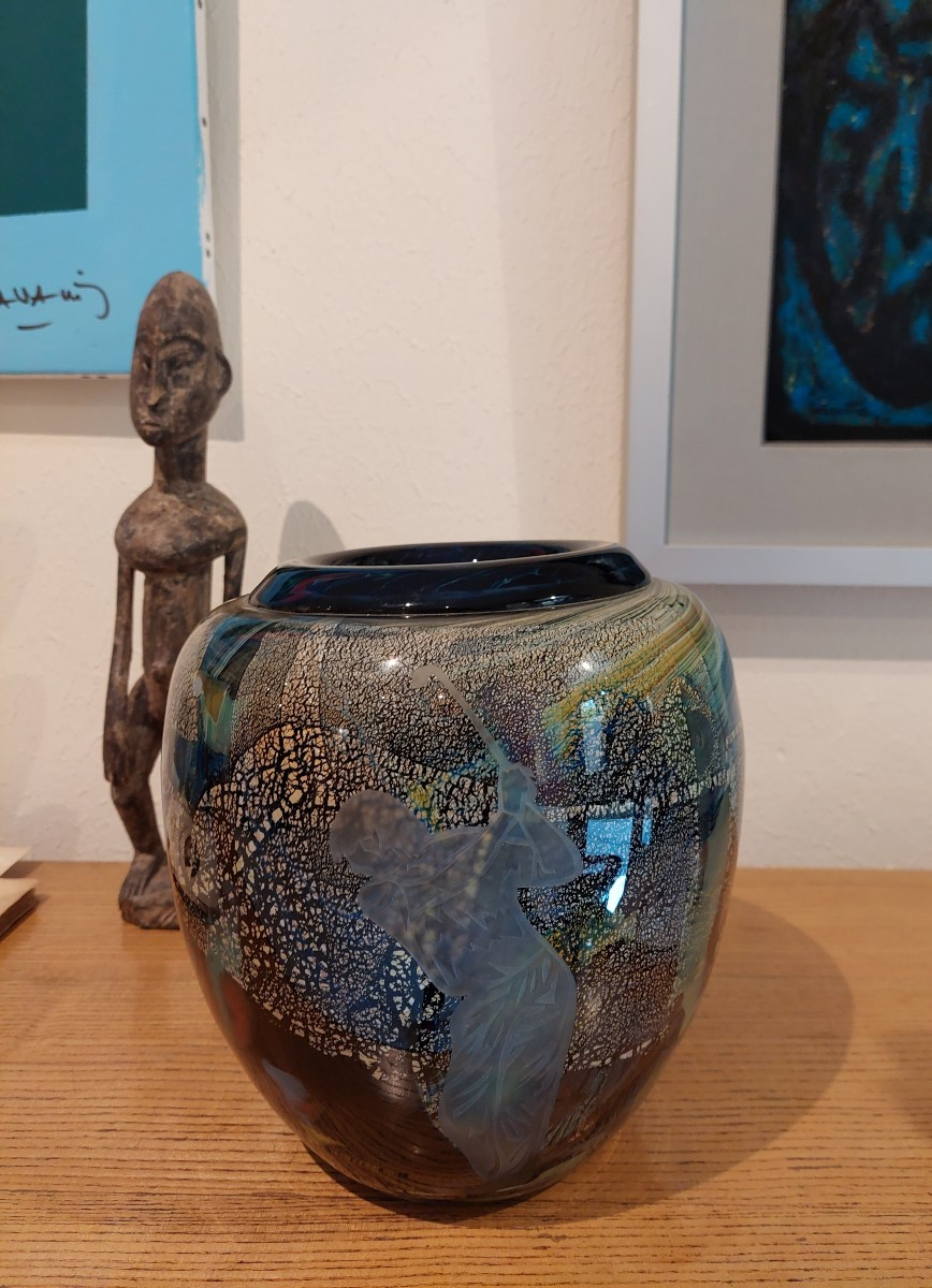 Novaro Jc  Glass Vase With Gold Inclusions 1993 Golf Trophy-photo-4