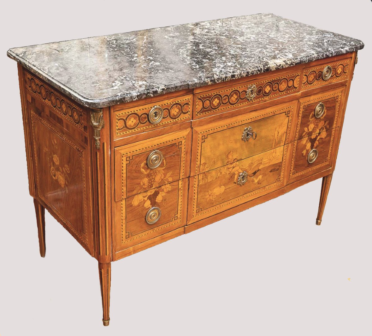 A Louis XVI Commode, Inlaid With A Musician In Landscape Stamped Guignard-photo-2