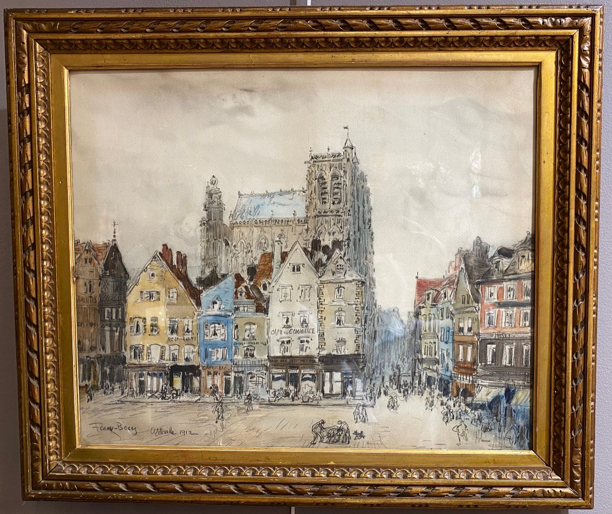 Une Aquarelle Sur Trait De fusain Signée Frank Boggs Datée Abbeville 1912