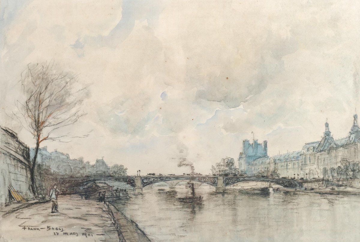 A Watercolor View Of Paris The Quays Of The Seine Signed Frank-boggs-photo-2