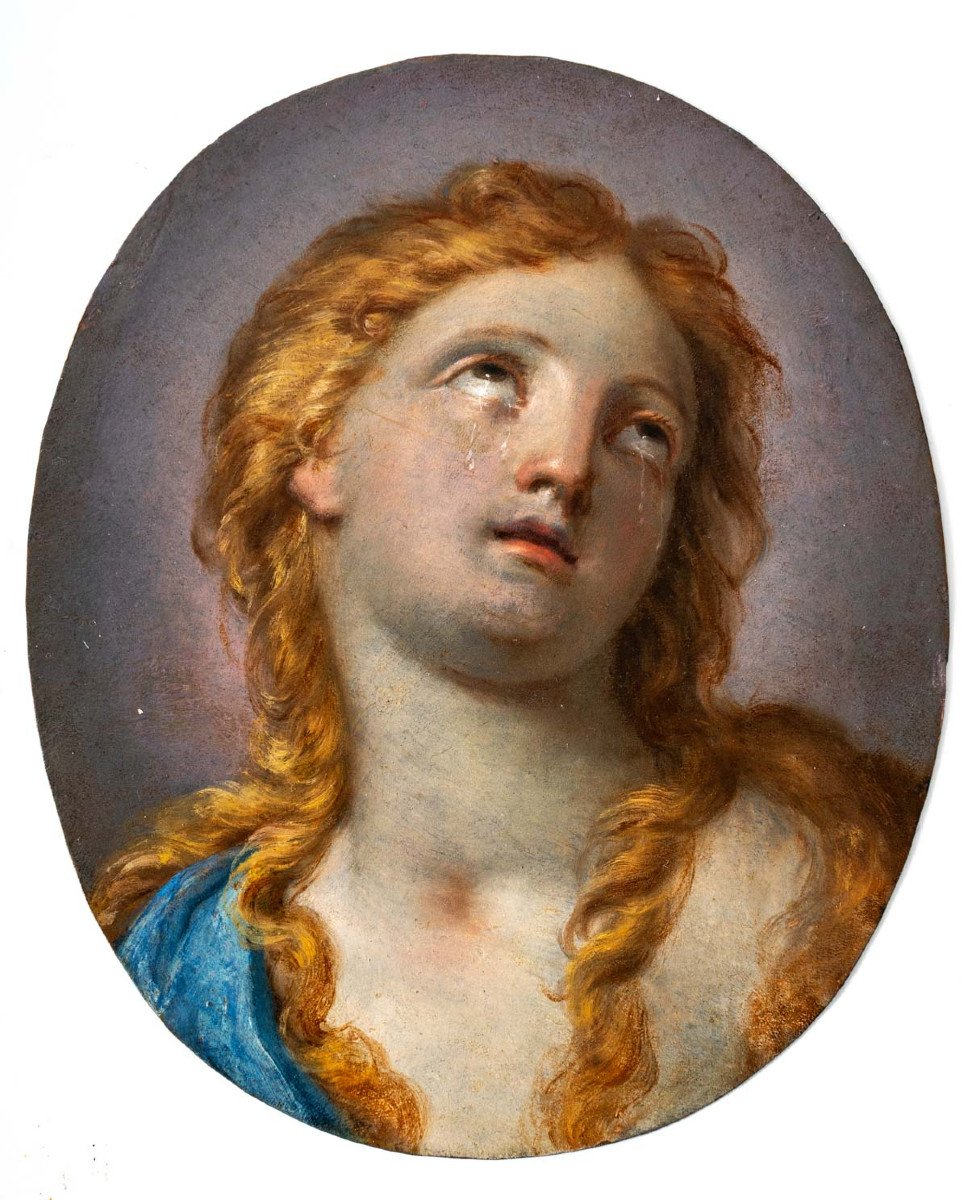 Paire De Peintures Sur Cuivre Saint Pierre Et Matrie Madeleine  Italie Vers 1700-photo-3