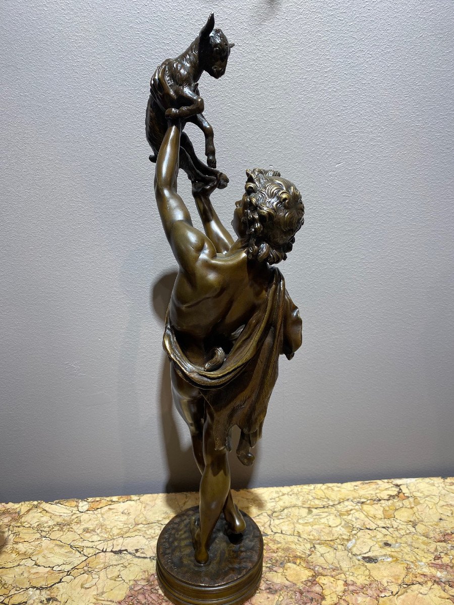 l'éphèbe Et Le Chevreau Bronze  53cm Signé Gumery Rome -photo-4