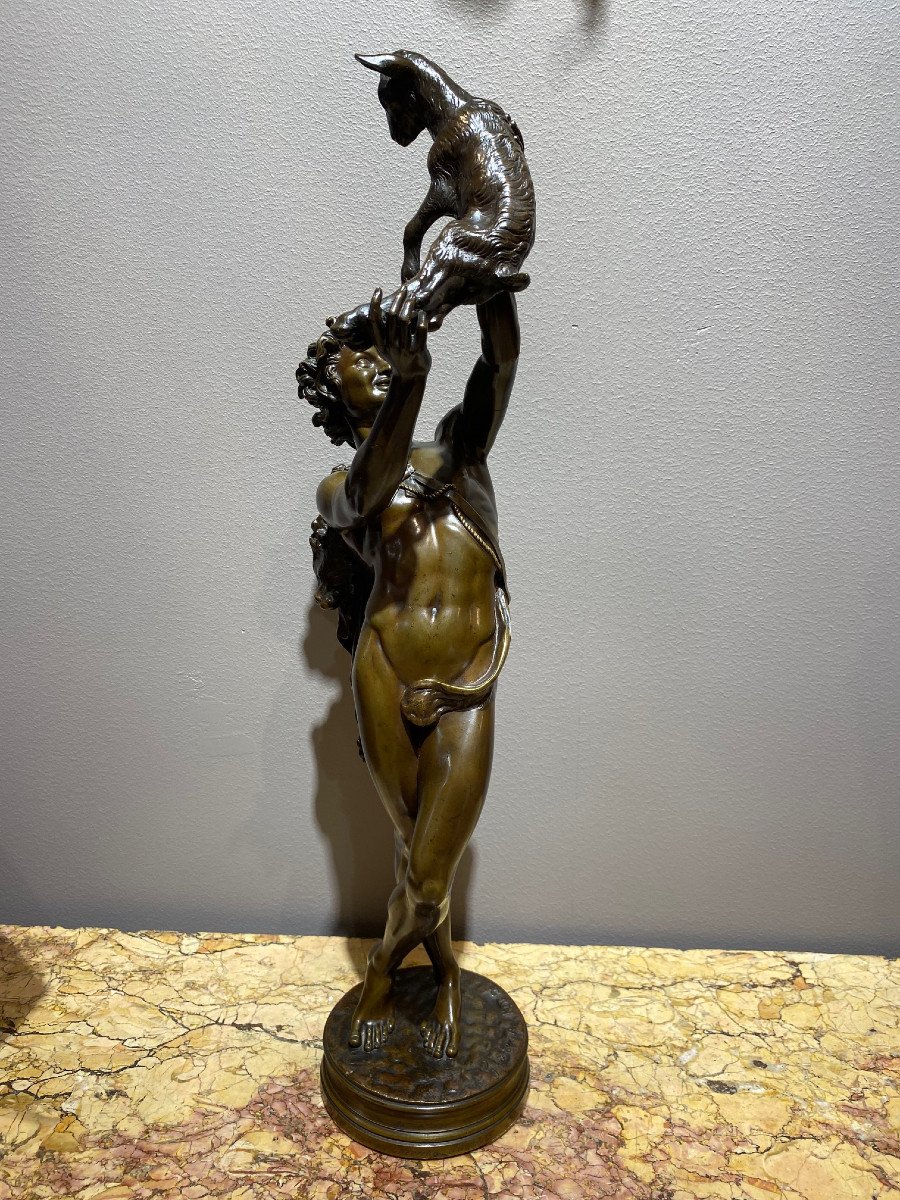 l'éphèbe Et Le Chevreau Bronze  53cm Signé Gumery Rome -photo-2