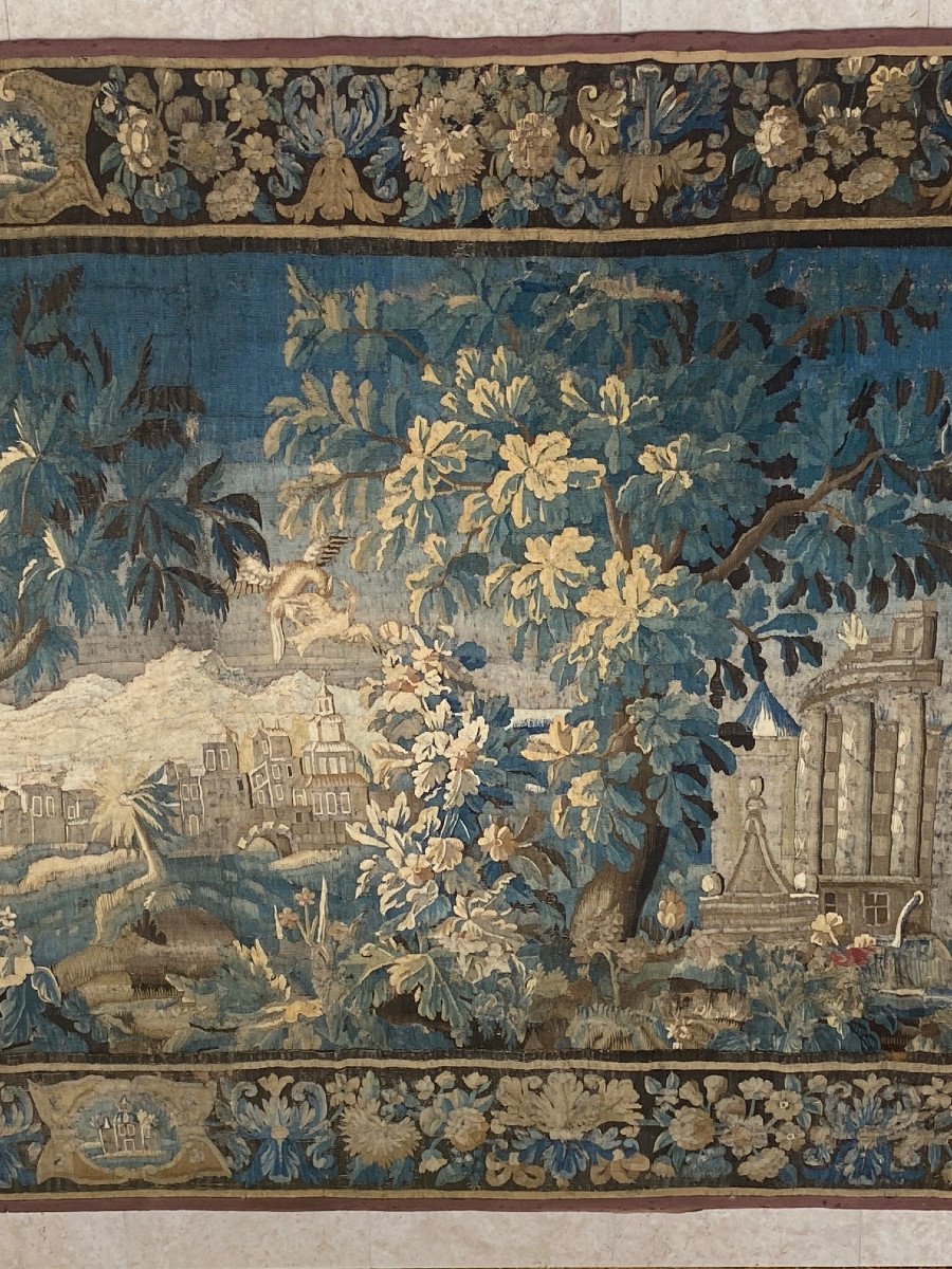 Une Importante Tapisserie d'Aubusson Verdure Exotique 18 Eme Siecle 5,20mx2,70m-photo-4