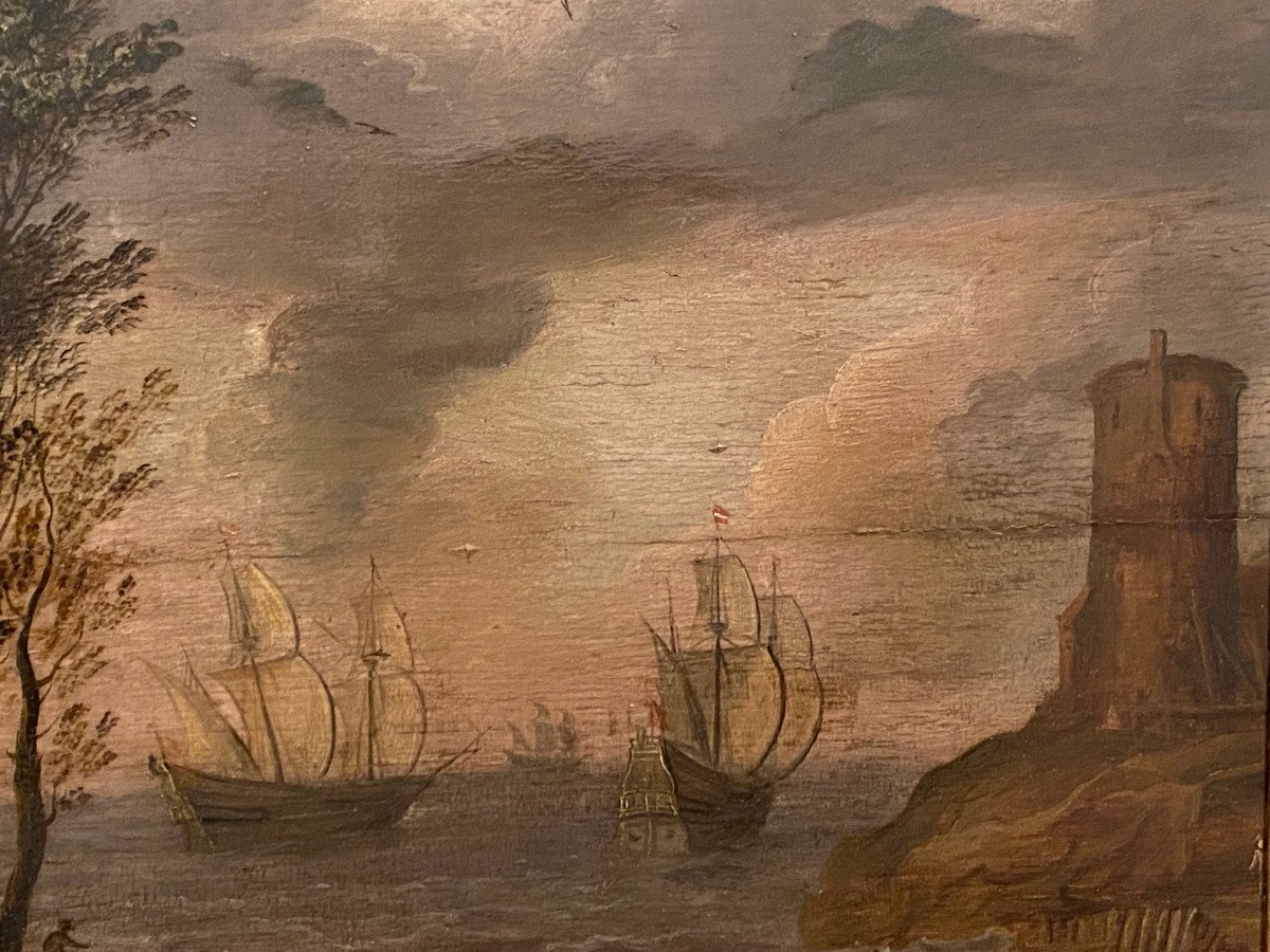 Loading Boats Oil On Panel Holland 17 Eme Century-photo-4