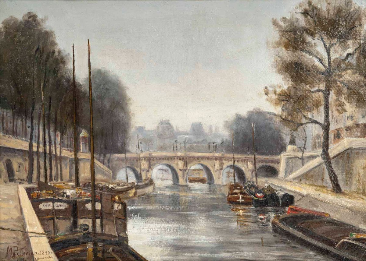 View Of The Seine In Paris Signed M. Pellerier-photo-2