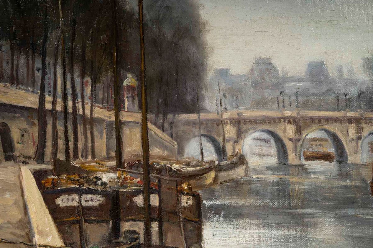 View Of The Seine In Paris Signed M. Pellerier-photo-1